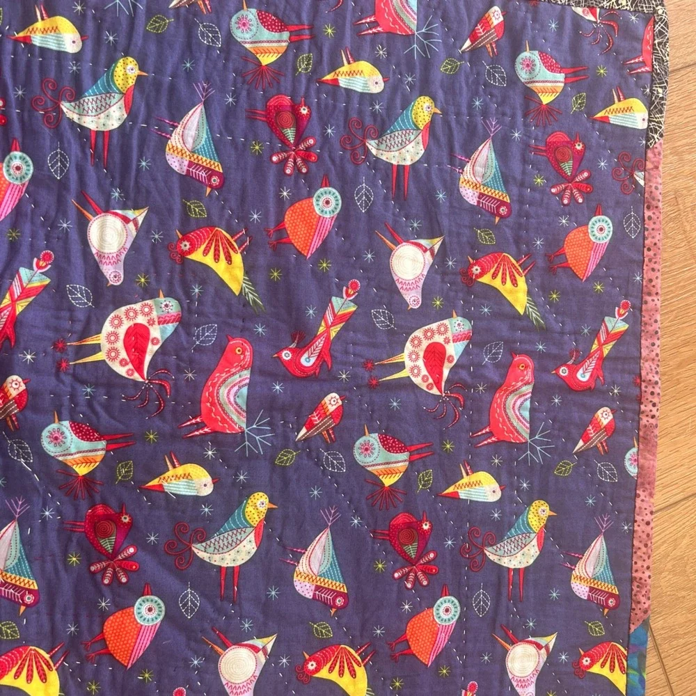 Handmade Quilted Wall Hanging Small Blanket Colorful Houses Dog Shark Border